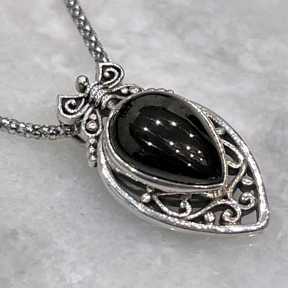 Sterling Silver SILVER Shungite Butterfly Bale Pendant Necklace - Picture 3 of 13